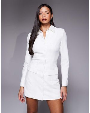 Aria Cove Structured Button Through Pocket Detail Tailored Mini Dress - Grey