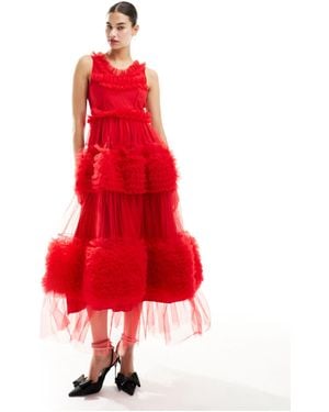 Sister Jane Dream Frida Tulle Ruffle Midi Dress - Red