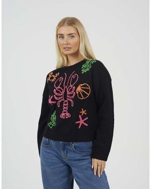 Brave Soul Sea Life Embroidered Jumper - Blue
