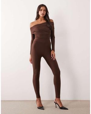 Ruched & Ready Sculpted High Shine High Waist Leggings Co-Ord - Brown