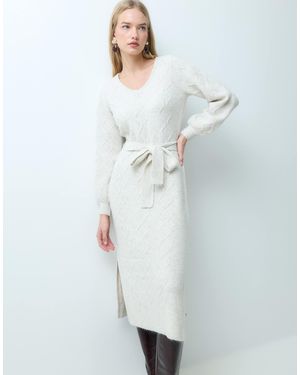 Vila Robe longue en maille torsadée avec liens à la taille - naturel chiné - Multicolore