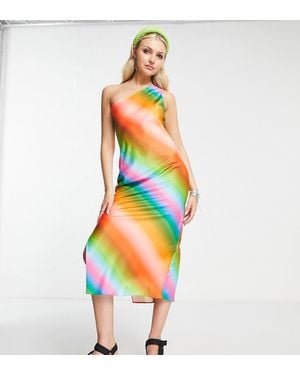 Collusion One Shoulder Ombre Printed Maxi Slip Dress - White