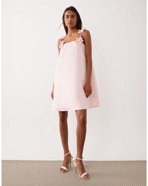 Y.A.S Structured Satin Mini Dress With Floral Appliqué Straps - Pink