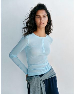 Pull&Bear Halbtransparentes t-shirt mit knopfleiste - Blau