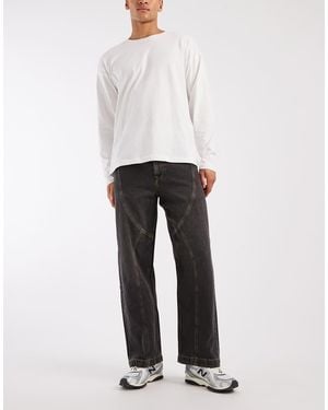 Jack & Jones Intelligence Dave Wide Leg Jeans With Seam Detail - White