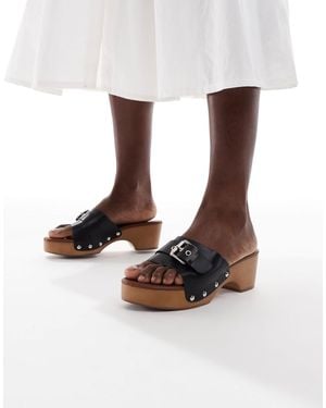 Glamorous Clog Sandals With Buckle - Black