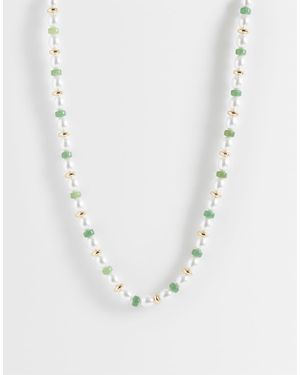 ASOS Pearl And Green Bead Necklace - Metallic