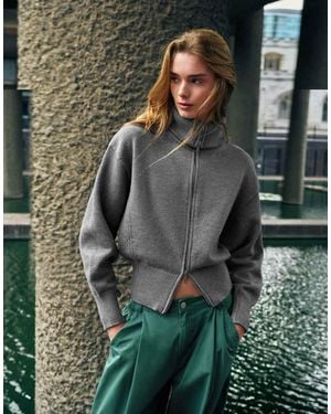 Pull&Bear Zip-Up Cardigan With Funnel Neck - Green
