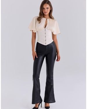 House Of Cb Kristina Vegan Leather High Rise Flare Trousers - Blue