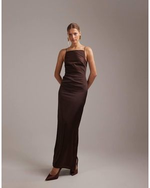 ASOS Bridesmaids High Neck Tie Strap Column Maxi Dress - Brown