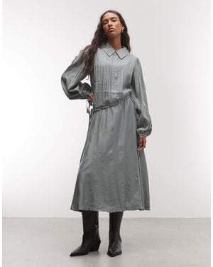 Daisy Street Chuck On Asymmetric Shirt Midaxi Dress - Gray