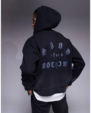 Good For Nothing Felpa Con Cappuccio Oversize Nera Con Zip Ed Effetto Spray - Blu