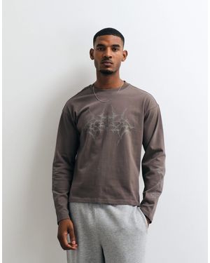 Weekday Oversized Long Sleeve T-shirt With Masterplan Graphic Print - Gray