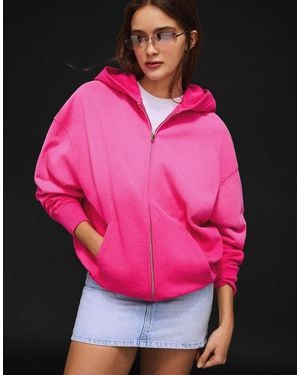 Bershka Oversize Zip-up Hood Sweatshirt - Pink