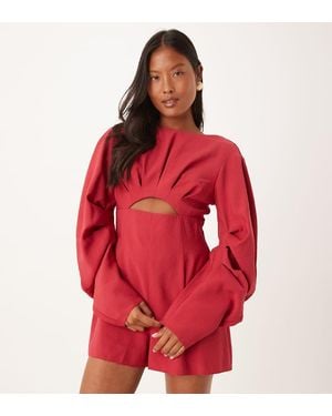 ASOS Asos Design Petite Curved Sleeve Playsuit With Pleating Detail - Red