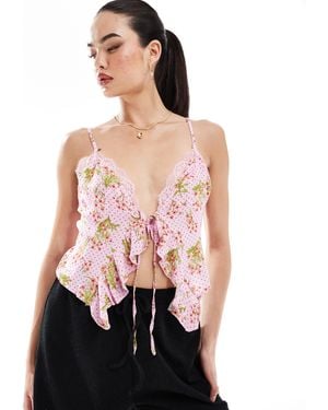 Y.A.S Cami Frill Detail Top With Tie Front - Pink