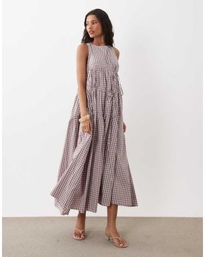 Ghospell Drawstring Tie Detail Sleeveless Ruched Midi Dress - Pink