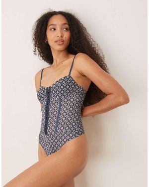 Free People Printed Rhythym Bodysuit - Blue