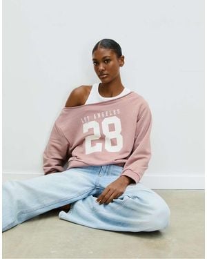 Stradivarius Off-the-shoulder Graphic Sweatshirt - White