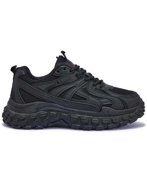 SEQWL Lace Up Platform Trainers With Mesh Details - Black