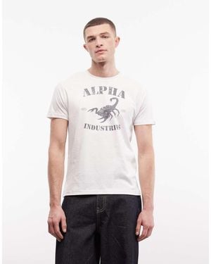 Alpha Industries T-shirt With Scorpion Front Print - White
