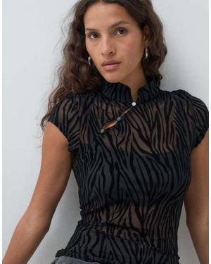JJXX Zebra Flock Mesh Top - Black