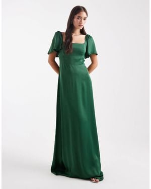 Maids To Measure Bridesmaid Square Neck Flutter Sleeve Maxi Dress - Green
