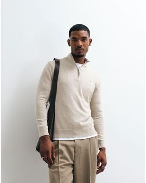 GANT Classic Cotton Half Zip Sweatshirt - Natural