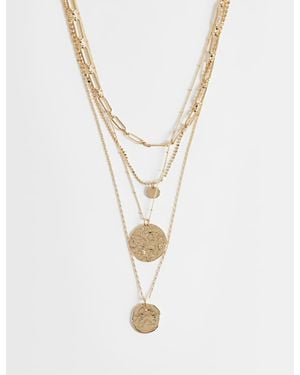 ASOS Multirow Necklace With Mix Chain Detail And Molten Circular Pendant - White