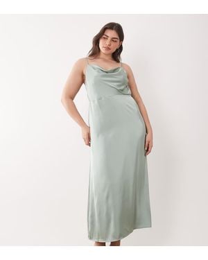 Vila Curve Satin Cowl Neck Cami Maxi Dress - Green