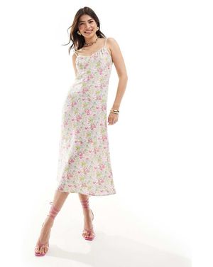 & Other Stories Vestito Midi A Fiori Con Scollo A V Arricciato E Spalline - Bianco