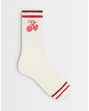 Accessorize Varsity Stripe Cherry Socks - White