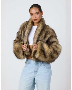 Aria Cove Oversized Cropped Jack Van Imitatiebont Met Wijde Mouwen - Blauw