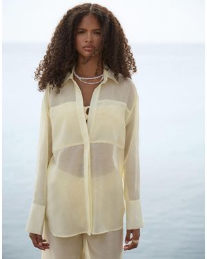 4th & Reckless Semi Sheer Longline Beach Shirt - Natural
