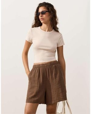 Oysho 100% Cotton Bermuda Shorts - Brown