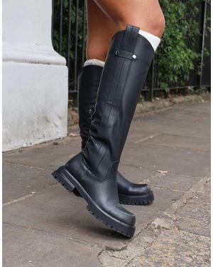 SIMMI Miles Knee High Tab Detail Boots - Black