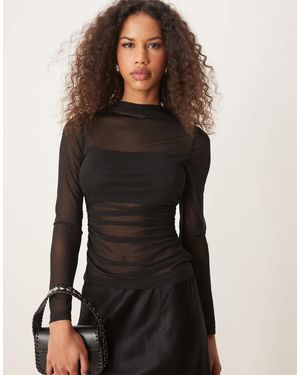 ASOS Ruched Side High Neck Long Sleeve Top - Black