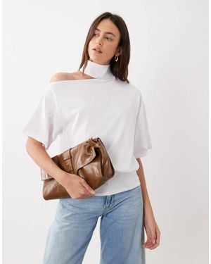 ASOS Funnel Neck Cut Out Shoulder Top - White