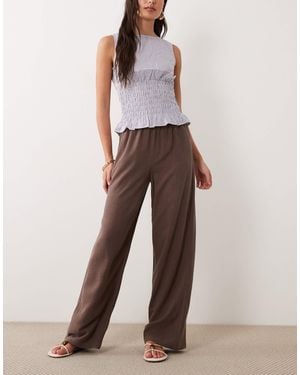 The Frolic Exclusive Linen Blend Drawstring Waist Wide Leg Pants - Brown