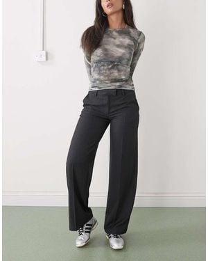 Monki Pantalones Oscuro Jaspeado De Talle Bajo Y Pernera Recta De - Blanco