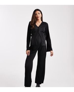 Mama.licious Mamalicious Maternity Plisse Straight Leg Trouser Co-Ord - Black