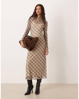 Vila High Neck Mesh Midi Dress - Natural
