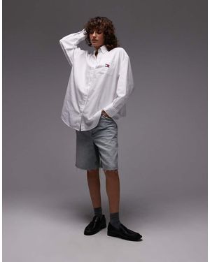 Tommy Hilfiger Camicia Oxford Écru Con Stemma Del Logo - Grigio