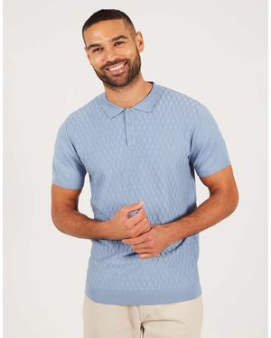 Brave Soul Short Sleeve Knitted Polo Shirt - Blue