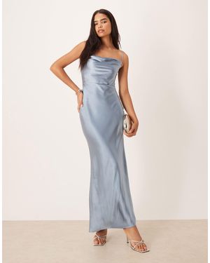 Pretty Lavish Bridesmaid Keisha Satin Cowl Neck Maxi Dress - Blue