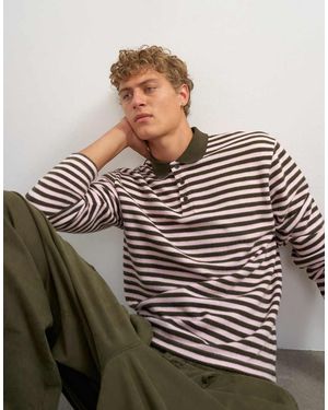 TOPMAN Relaxed-Fit Cropped Polo Van Geborstelde Stof Met Streep - Roze