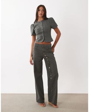 Lioness Penny Asymmetric Button Detail Relaxed Leg Jeans - Grey