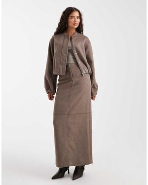 4th & Reckless Wool Blend Soft Tailored Seam Detail Maxi Skirt Co-ord - Brown