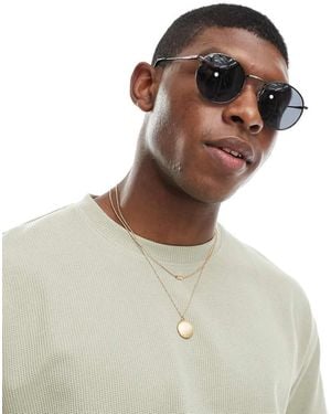 ASOS Round 90S Sunglasses With Smoke Lens And Metal Frame - Grey