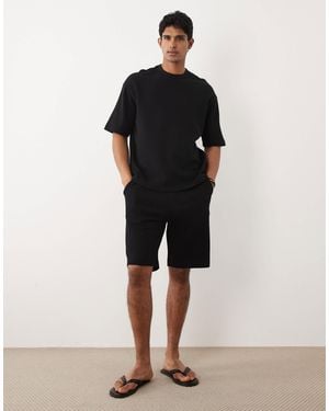SELECTED Co-Ord Waffle Shorts - Black